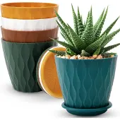 Famanu - Set van 5 bloempotten 6 inch met drainage en schotels wit