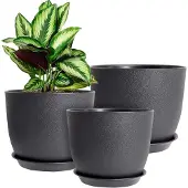 Famanu - Set van 3 moderne plantenpotten zwart 10/9/8 inch kunststof