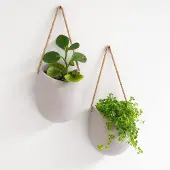 Famanu - Set van 2 keramische wandbloempotten lichtgrijs mat