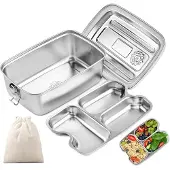 Famanu – Roestvrijstalen lunchbox 2000 ml met meerdere vakken en afdichtring, BPA-vrij en