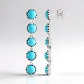 Cavill - Zilveren Oorbellen - 925 Sterling Zilver Geplatineerd - 10 Ronde Cabochon Sleeping Beauty Turkooisen 5 4 ct - Elegante Turquoise Sieraden