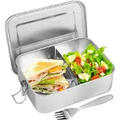 Famanu - Lunchbox roestvrijstalen lunchbox 1200 ml met twee vakken en vork