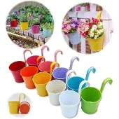 Famanu - Set van 10 metalen hangpotten 13x13,5 cm kleurrijk