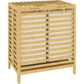 HOMCOM Wasmand-Bamboe, Polyester-55L x 36B x 64,2H cm-Natuurlijk hout + Crèmewit
