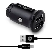 Champion Autolader 24 W + USB-A naar Lightning-kabel zwart
