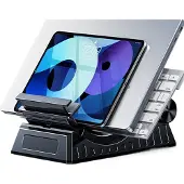 Famanu - Opvouwbare laptopstandaard met draaibare houder en extra accessoireblad voor gaming