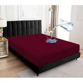 Famanu – Waterdichte matrashoes 160x200 cm, ademend hoeslakenmodel, wijnrood
