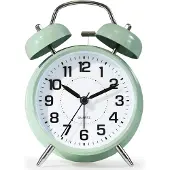 Famanu - Metalen kinderwekker met luid alarm, 10 cm, stil uurwerk, groen
