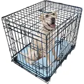 Famanu - Kleine hondenkooi, 24 inch, dubbele deur, metalen lade en hondenmat