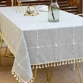 Famanu - Geborduurd linnen tafelkleed, anti-vervagend en luxe tafeldecoratie