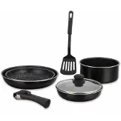 Herzberg 7-delige kookset, zwarte kleur, materiaal: aluminium