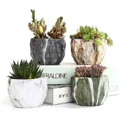 Famanu - Set van 4 marmeren keramische bloempotten 8,5 cm modern design