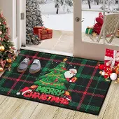 Famanu – Kerst deurmat antislip wasbaar 40 x 80 cm groen geruit