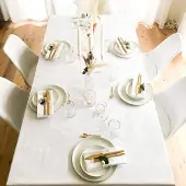 Famanu - Damast linnen tafelkleed met atlasrand 130x190 cm, luxe afwerking
