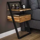 Emob Nachtkastje Loku 45cm, 1 lade - massief acaciahout/metaal