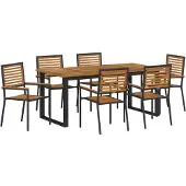 vidaXL Tuin Eettafel Set 7 st Zwart Massief Acacia Hout