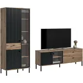 Xonox Wooncombinatie Chess | 2-delig | Notenhout/zwart, zonder verlichting
