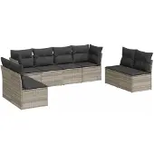vidaXL 8-delige Loungeset met kussens poly rattan lichtgrijs