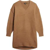Superdry Gebreide Jurk met V-hals Beige Grootte: 38