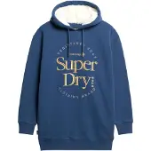 Superdry Dames Jurk met capuchon en metallic Luxe logo blauw (XXS/XS), Casual, Katoen, Lange mouwen, Duurzaam W8011756A
