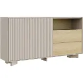 Selsey Distria – Dressoir met lades en geribbelde front kasjmiergrijs / eikenlook, 156 cm