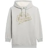 Superdry Dames Luxe grijze jurk met capuchon en metalen Luxe logo (S/M), Casual, Grijs, Katoen, Lange mouwen W8011756A