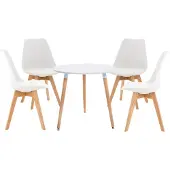 CLP Essgroep Lansgar I, set bestaande uit 4 stoelen Linares en 1 tafel Ansgar I. Ronde tafelblad, diameter 80 cm. Moderne eethoek, wit