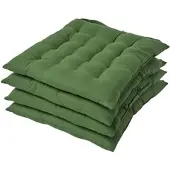 Homescapes stoelkussens – set van 4 zitkussens – katoen – 40x40 cm – olijfgroen – met lint – voor eetkamer & buitengebruik
