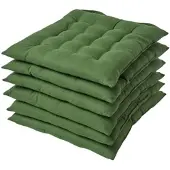 Homescapes stoelkussens – set van 6 zitkussens – katoen – 40x40 cm – olijfgroen – met lint – voor eetkamer & buitengebruik