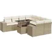 vidaXL 9-delige Loungeset met kussens poly rattan beige