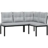 vidaXL 3-delige Loungeset met kussens gepoedercoat staal zwart