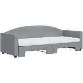 vidaXL Slaapbank onderschuifbed en matrassen 80x200 cm stof lichtgrijs