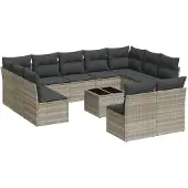 vidaXL 12-delige Loungeset met kussens poly rattan lichtgrijs