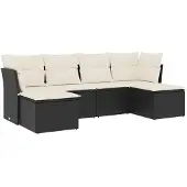 vidaXL 6-delige Loungeset met kussens poly rattan zwart