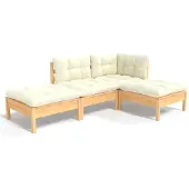 vidaXL 4-delige Loungeset met crèmekleurige kussens massief grenenhout