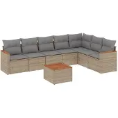 vidaXL 8-delige tuinmeubelset met kussens, zwart, polyrotan