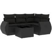 vidaXL 5-delige Loungeset met kussens poly rattan zwart