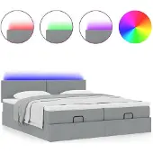 vidaXL Ottoman bed met matrassen en LED's 180x200cm stof lichtgrijs