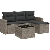 vidaXL 4-delige Loungeset met kussens poly rattan grijs
