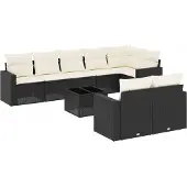 vidaXL 9-delige Loungeset met kussens poly rattan zwart