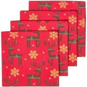 Homescapes Kerstservetten rendier, set van 4, rood