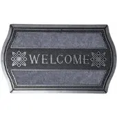 Homescapes gebogen deurmat “Welcome” 45 x 75 cm – antislip, zilvergrijs