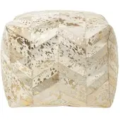 Homescapes Chevron-Muster Patchwork-Poef aus Leder & Fell crème-grijs-goud, 50 x 40 cm