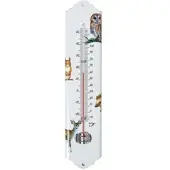 Homescapes binnen- en buitenthermometer wit met bosdiermotief