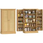 HOMCOM Food Pantries Cabinets-MDF, Rattan-60L x 30B x 104H cm-Naturholz