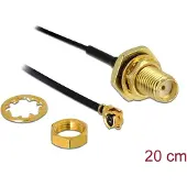 DeLOCK MHF I (v) - SMA (v) kabel met afdichtring - Micro Coax (1,13 mm) - 50 Ohm / zwart - 0,20 meter