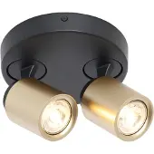 Freelight Razza plafondspot, zwart/goud, Ø 26,5 cm, 2-lamps. Razza, dimbaar, zwart, Woon-/ Eetkamer, metaal, Modern, halogeen spot
