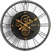 Homestylingshop Van der Velde Wandklok tandwiel Doutzen Open - zwart goud metaal - draaiende tandwielen - Ø62 cm
