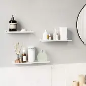 Famanu - Wandplankenset metaal set van 3, zwevende planken industriële stijl – wit