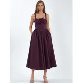Busem Midi-jurk met vierkante kraag en knoopdetails